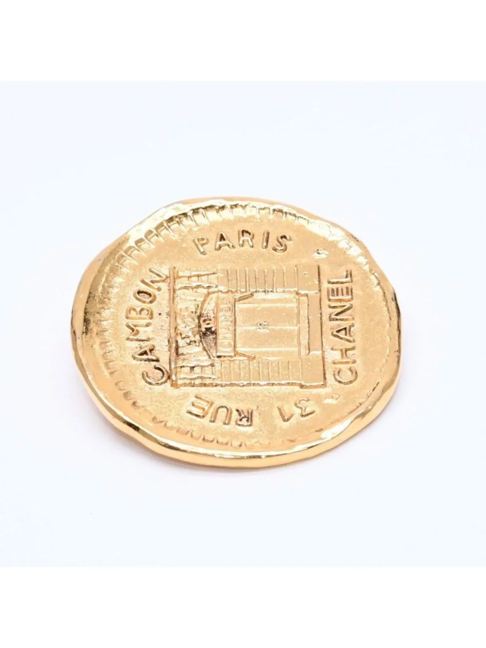 Chanel CC Logo Brooch Metal Cambon Coin Round Gold
